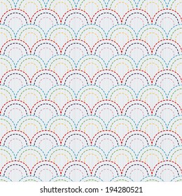 Traditional Japanese Embroidery Ornament with colorful fish Scales. Vector seamless pattern.