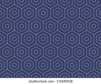 Traditional Japanese Embroidery Ornament with hexagons. Vector seamless pattern.