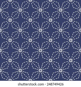 Traditional Japanese Embroidery Ornament. Romby Sashiko. Stylized seamless texture. Web page backdrop. Vector seamless pattern. Abstract needlework texture. For decoration or printing on fabric.