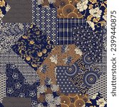 Traditional  Japanese fabric patchwork wallpaper vintage vector seamless pattern for wear kerchief shirt fabric tablecloth wrapping pillow