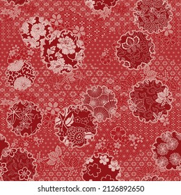 Traditional  Japanese fabric patchwork wallpaper vector seamless  pattern