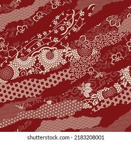 Traditional Japanese fabric patchwork wallpaper abstract vector  seamless pattern 