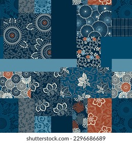 Traditional  Japanese fabric patchwork wallpaper vintage vector seamless  pattern