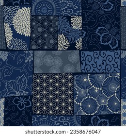 Traditional  Japanese fabric patchwork wallpaper vintage vector seamless  pattern