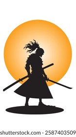 Traditional Japanese fighter silhouette with a katana, great for martial arts, tattoo designs, and symbolism.