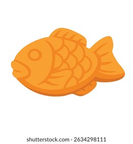Traditional Japanese fish-shaped pastry with sweet filling, soft cartoon vector street food.