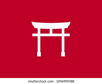 Traditional japanese floating torii gate icon on red background