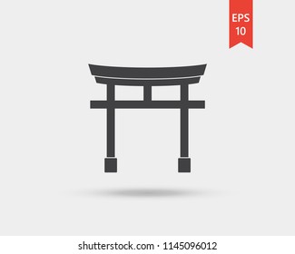 Traditional japanese floating torii gate vector web icon isolated on white background, EPS 10, top view