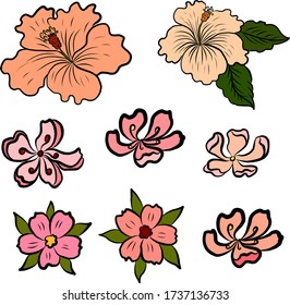 Traditional Japanese flower vector for doodle art and tattoo design.Thai peony and Hibiscus flower illustration art.Cherry blossom and lotus.