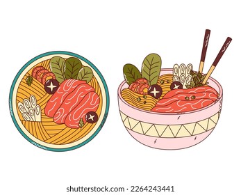 Traditional Japanese food. Asian Shabu-Shabu. Vector illistration