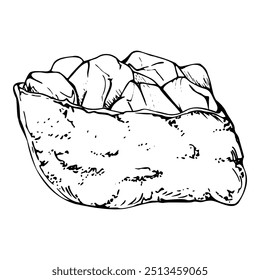 Traditional Japanese food inari sushi tofu wrap pocket, fried soy cheese omelette with raw fish salmon tuna crab. Hand drawn in vector pen, ink. Illustration for restaurant, cafe menu, recipe book