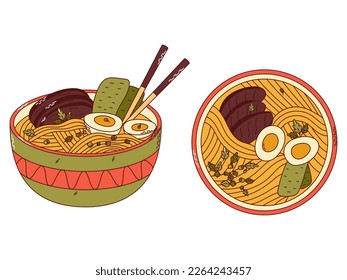 Traditional Japanese food set. Asian Ramen. Vector illistration