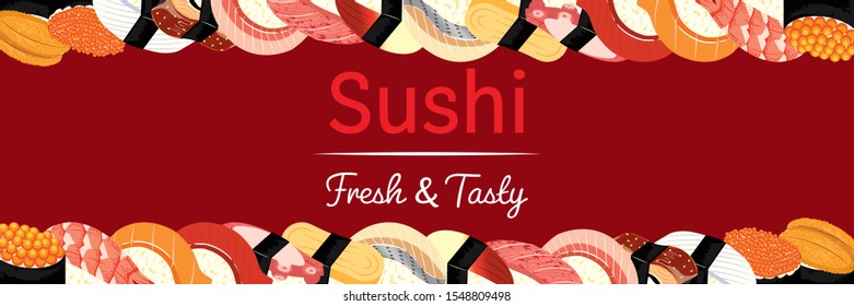 Traditional Japanese food. Sushi background pattern.