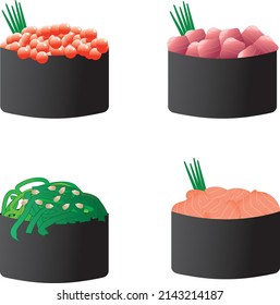 Traditional Japanese Gunkan Sushi 4 pcs Caviar Tuna Wakame Salmon Asian Restaurant Menu