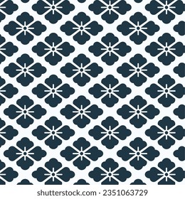 Traditional Japanese Hana-bishi pattern diamond shaped flower white and navy blue