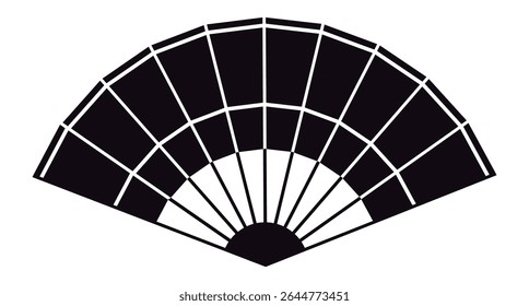 A tradicional silhueta japonesa de leque manual, isolada sobre um fundo branco, simboliza a rica cultura e história do Japão, incorporando elegância e arte no design