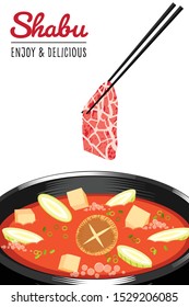 Traditional japanese hot pot, shabu-shabu, sukiyaki, thinly sliced beef and assorted vegetables cooked.