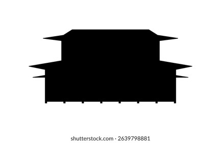 Traditional Japanese house with layered roof in full black silhouette. Clean vector icon for signage, infographics, or cultural illustration assets.