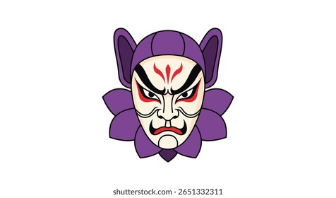 Máscara de teatro tradicional japonês kabuki com expressão feroz arte detalhada