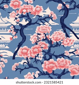 traditional japanese kimono print with sakura pattern