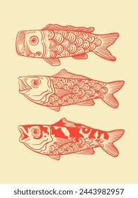 Traditionelle japanische Drachenfisch-Vektorillustration.