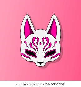 Traditional japanese kitsune mask vector icon illustration. Flat cute cartoon style kitsune mask. Sticker vector art kitsune mask