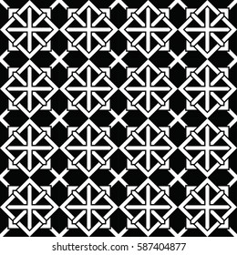 Traditional Japanese lattice pattern - seamless editable repeating vector background wallpaper (white on black background)