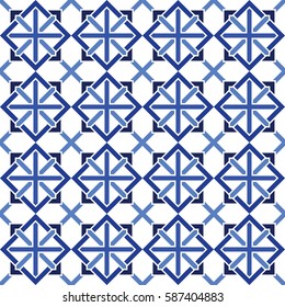 Traditional Japanese lattice pattern - seamless editable repeating vector background wallpaper (blue)