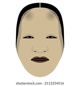 Traditional Japanese mask of Noh theatre. Isolated vector illustration. Stylized human face.