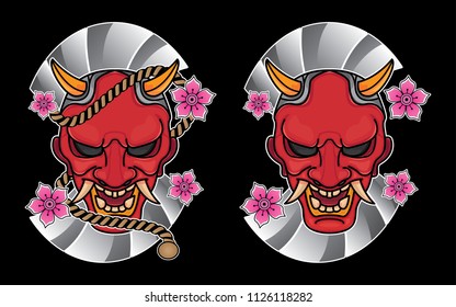 traditional japanese mask tattoo flash, vector EPS 10