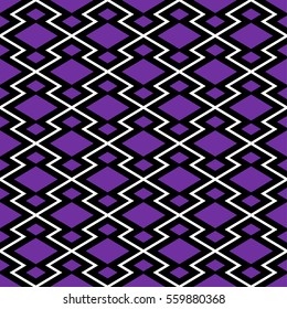 Traditional Japanese Matsukawa Bishi pattern tile - Pine cone with diamond shape fill (Purple and black with white lattice / outline)