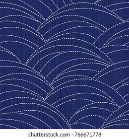 Traditional japanese needlework with waves. Seamless pattern. Sashiko with waves. Abstract backdrop. Sashiko motif. Quilting texture. For background, texture or decoration.