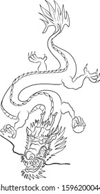 Traditional Japanese old dragon.Chinese dragon vector for printing on shirt.Old dragon illustration for painting on background.Chinese dragon for tattoo design on isolated white background.