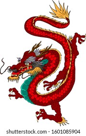 Traditional Japanese old dragon.Chinese dragon vector for printing on shirt.Old dragon illustration for painting on background.Chinese dragon for tattoo design on isolated white background.