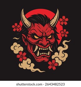 Traditional Japanese Oni illustration with a fierce expression