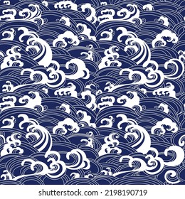 Traditional Japanese Oriental Seamless Ocean Pattern Stock Vector 