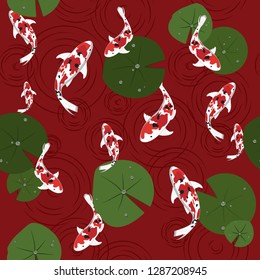 Traditional japanese ornament. Seamless pattern. ripple an koi carps. Asian nautical background. Vector fish illustration/ Japanese pattern design