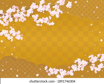traditional Japanese pattern background with cherry blossoms and clouds
