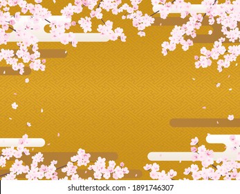 traditional Japanese pattern background with cherry blossoms and clouds