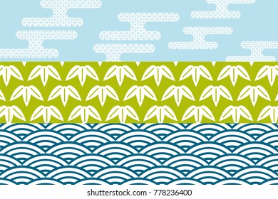 traditional Japanese pattern background cloud bamboo wave