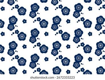 Traditional Japanese pattern background material.Plum crest, plum, and plum across the horizon