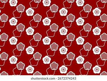 Traditional Japanese pattern background material.Plum crest, plum, and kanoko