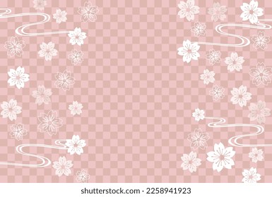 Traditional Japanese pattern - Checkered pattern and cherry blossom background