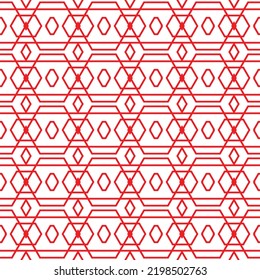 Traditional japanese pattern. chinese seamless repeatable pattern. asian ethnic ornamental decoration. retro modern vector illustration wallpaper tiles. red and white outline. kumiko fine lines