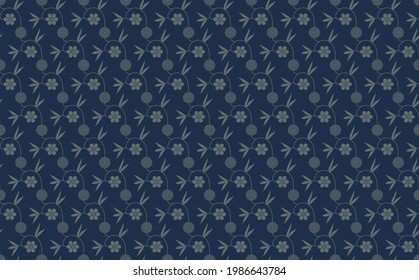 Traditional Japanese Pattern “SASAZURU” Navy blue Gray color