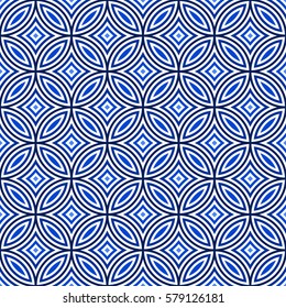 Traditional Japanese pattern of overlapping circles in square layout - seamless editable repeating vector background