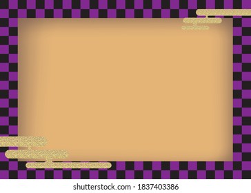 Traditional Japanese pattern, purple and black checkered ‘ichimatsu’ background, frame illustration