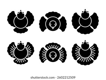 Traditional Japanese pattern with sparrow motif. Vector illustration. Black icons set. White background.
