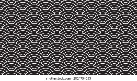 Traditional Japanese Patterns,Simple seamless patterns vector image,minimal texture. Repeatable vector graphics, black and white. seigaiha
