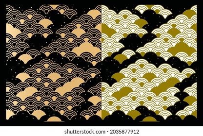 Traditional Japanese Patterns.,Simple seamless patterns vector image, minimal texture. Repeatable vector graphics